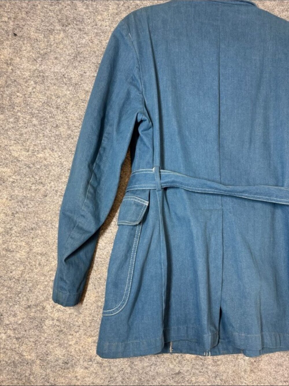 Vintage Belted Denim Jacket Blue Size 44 Mod Retro Utility Blazer Shacket Unisex - Picture 14 of 15
